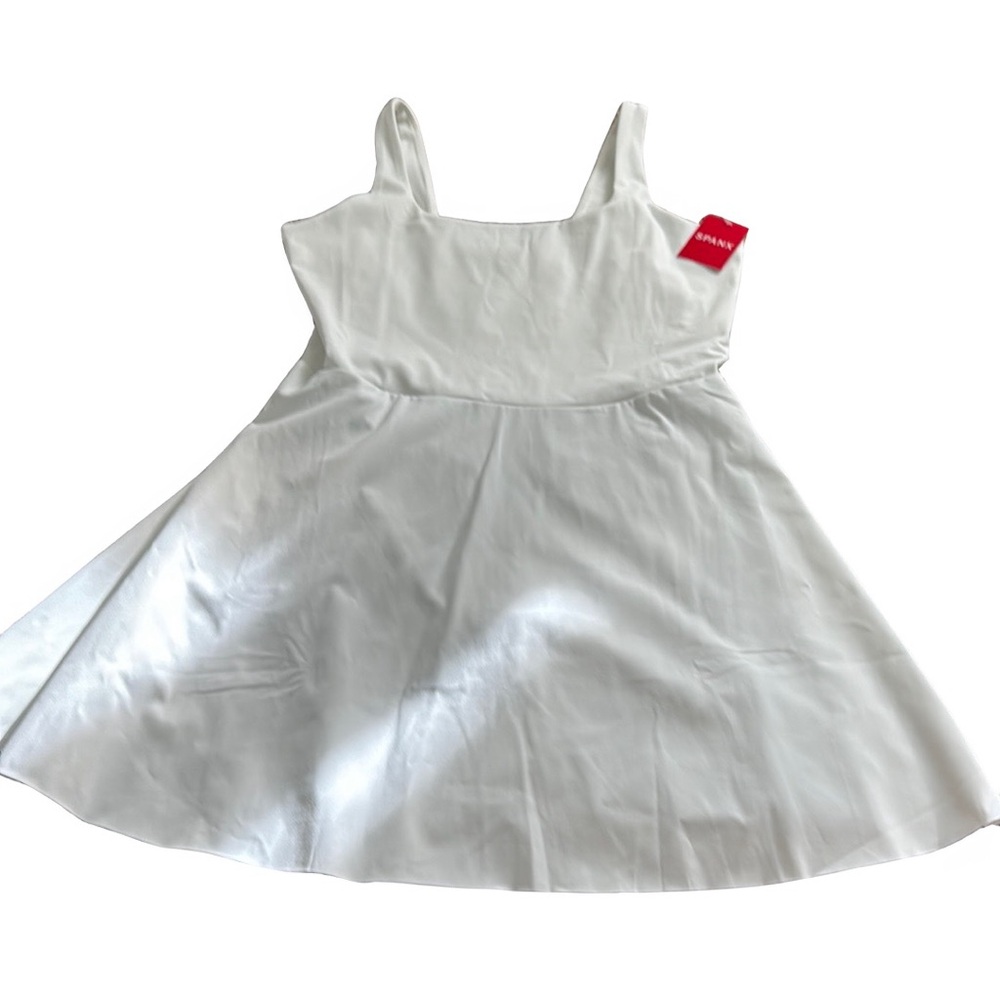 SPANX White Get Moving Square Neck Tank Dress with Shorts 30.5”